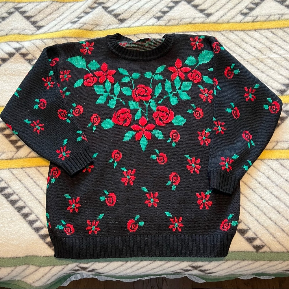 Vintage GFC Ugly Christmas Sweater Party Made of Acrylic- Made in USA roses